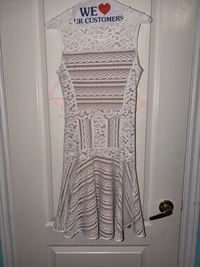 BCBGMaxAzria White Lace Midi Dress